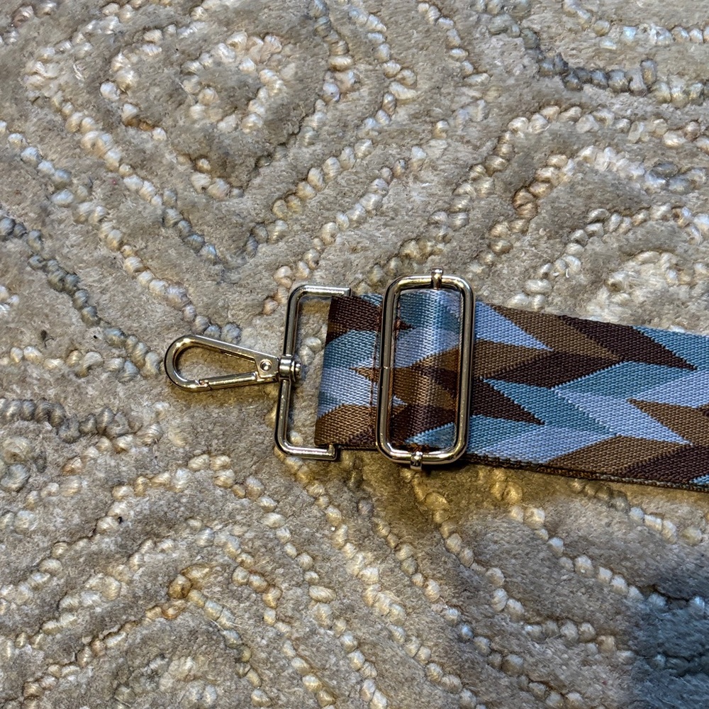 Geometric Pattern Bag Strap in Blue and Brown - Picture 2 of 9
